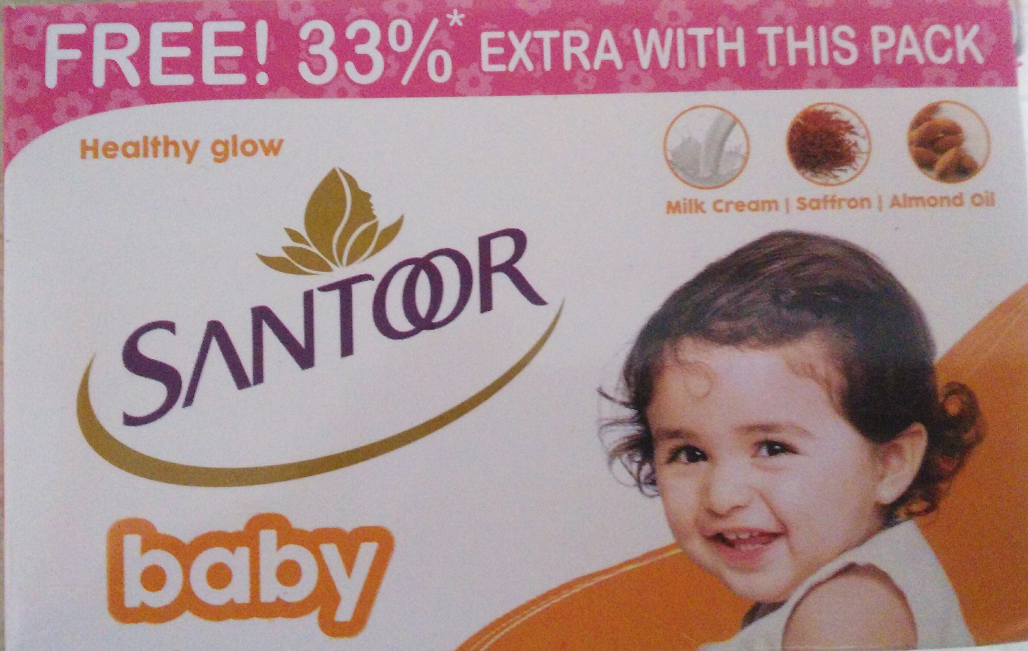 SANTOOR BABY SOAP HEALTHY GLOW(33% EXTRA WITH THIS PACK) 100g SOAP